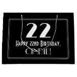 [ Thumbnail: 22nd Birthday: Art Deco Inspired Style "22", Name Gift Bag ]