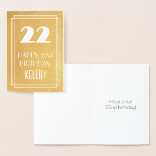 22nd Birthday ~ Art Deco Style "22" & Custom Name Foil Card