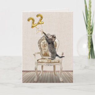 22nd Birthday Balloons and Tabby Cat Card