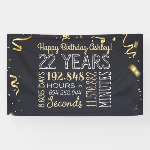 22nd Birthday Banner _ 22 Years in Hours Chic Gold