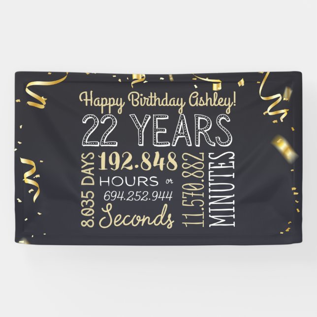 22nd Birthday Banner - 22 Years in Hours Chic Gold (Horizontal)
