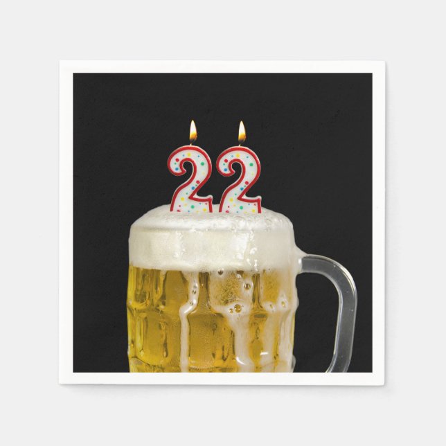 22nd Birthday Beer on black Napkins (Front)