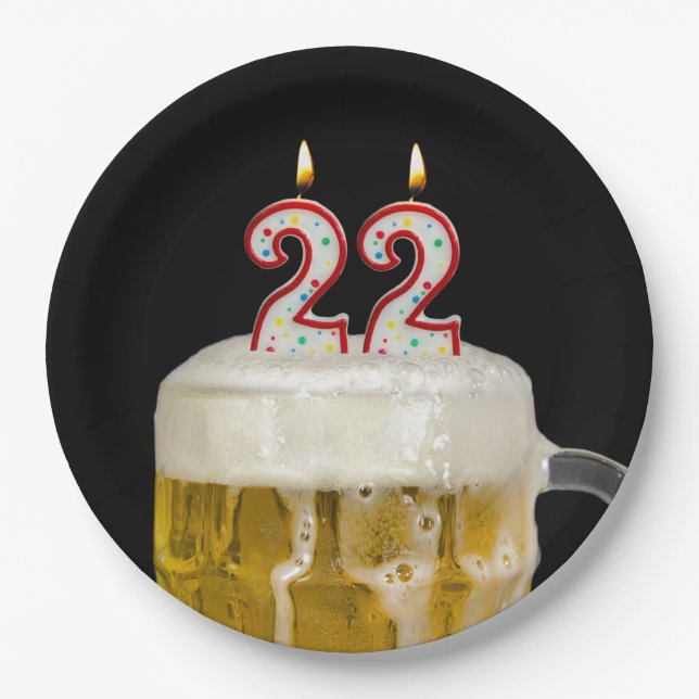 22nd Birthday Beer on black Paper Plates (Front)