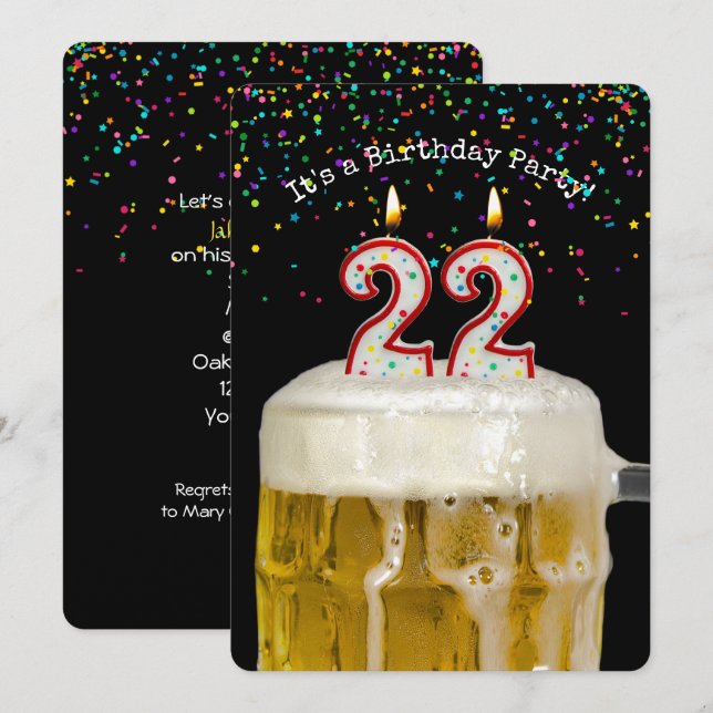 22nd Birthday Beer Party Invitation (Front/Back)