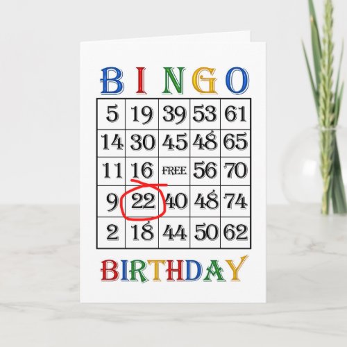 22nd Birthday Bingo card