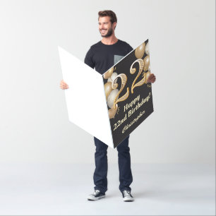 22nd Birthday Black and Gold Balloons Extra Large Card