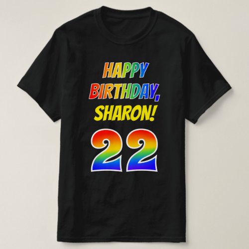 22nd Birthday  Bold Fun Rainbow 22 Custom Name T_Shirt