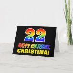 [ Thumbnail: 22nd Birthday: Bold, Fun, Simple, Rainbow 22 Card ]