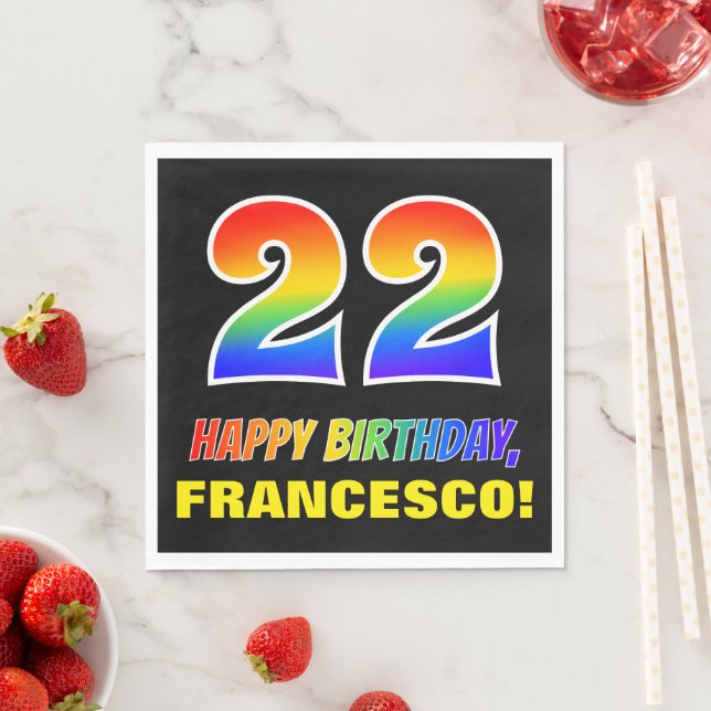 22nd Birthday: Bold, Fun, Simple, Rainbow 22 Napkins (Insitu)