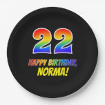 [ Thumbnail: 22nd Birthday: Bold, Fun, Simple, Rainbow 22 Paper Plates ]