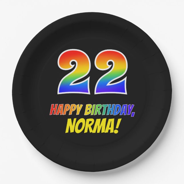 22nd Birthday: Bold, Fun, Simple, Rainbow 22 Paper Plates (Front)