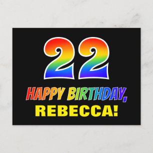 22nd Birthday: Bold, Fun, Simple, Rainbow 22 Postcard