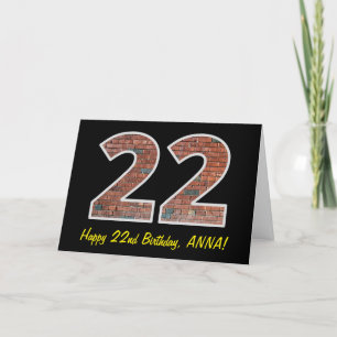 22nd Birthday - Brick Wall Pattern "22" w/ Name Card