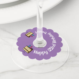 22nd Birthday Cake with Candles chocolate icing Wine Glass Tag