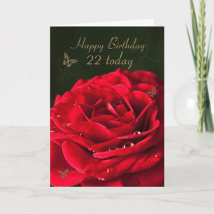 22nd Birthday Card with a classic red rose