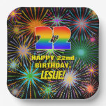 [ Thumbnail: 22nd Birthday: Colorful, Fun Celebratory Fireworks Paper Plates ]