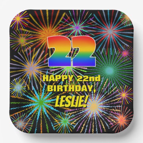 22nd Birthday Colorful Fun Celebratory Fireworks Paper Plates