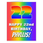 [ Thumbnail: 22nd Birthday: Colorful, Fun Rainbow Pattern # 22 Card ]