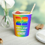 [ Thumbnail: 22nd Birthday: Colorful, Fun Rainbow Pattern # 22 Paper Cups ]