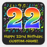 [ Thumbnail: 22nd Birthday: Colorful Music Symbols, Rainbow 22 Sticker ]