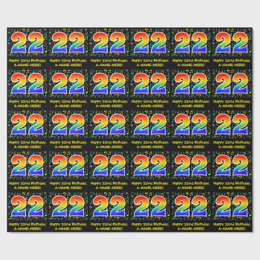 Colorful 22 22nd Birthday: Colorful Music Symbols, Rainbow 22 Wrapping Paper | Zazzle