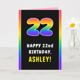 22nd Birthday: Colorful Rainbow # 22, Custom Name Card