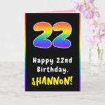[ Thumbnail: 22nd Birthday: Colorful Rainbow # 22, Custom Name Card ]