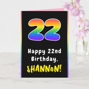 22nd Birthday: Colorful Rainbow # 22, Custom Name Card