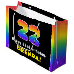 [ Thumbnail: 22nd Birthday: Colorful Rainbow # 22, Custom Name Gift Bag ]
