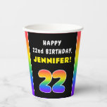 [ Thumbnail: 22nd Birthday: Colorful Rainbow # 22, Custom Name Paper Cups ]
