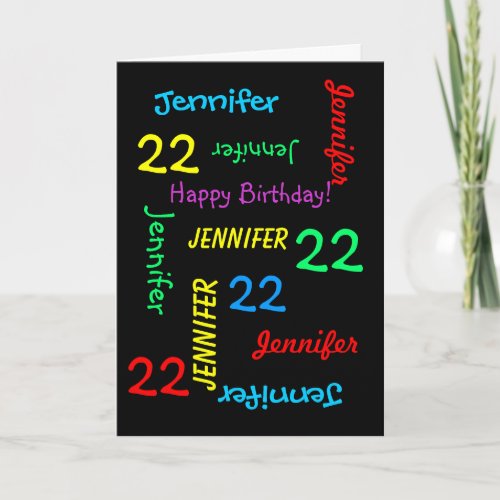 22nd Birthday Custom Card Any Name Black