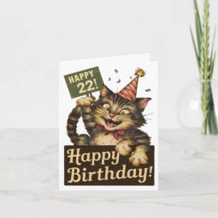 22nd birthday cute funny cat vintage card