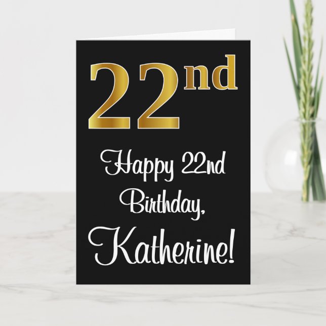 22nd Birthday ~ Elegant Luxurious Faux Gold Look # Card (Front)