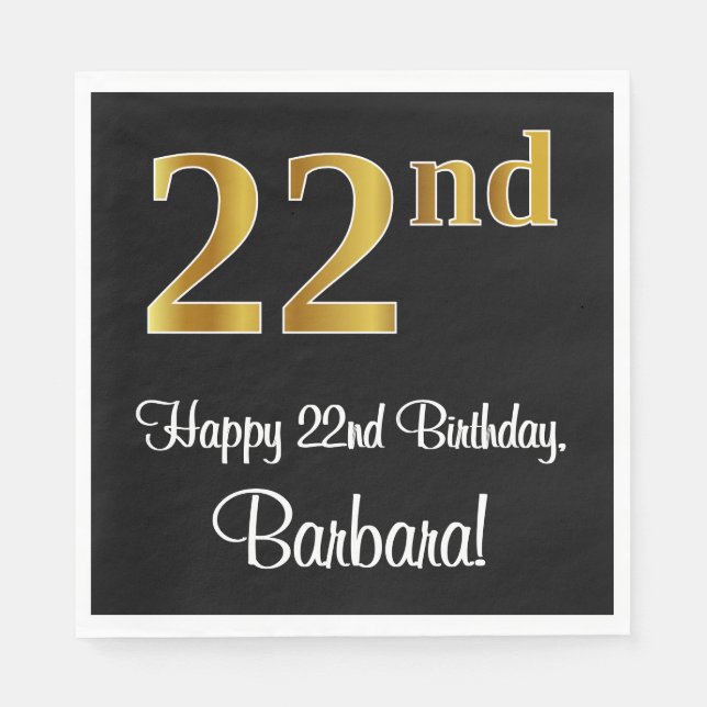 22nd Birthday ~ Elegant Luxurious Faux Gold Look # Napkins (Front)