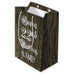 [ Thumbnail: 22nd Birthday: Fancy, Faux Wood Look + Custom Name Gift Bag ]