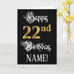 [ Thumbnail: 22nd Birthday — Fancy Script; Faux Gold Look; Name Card ]
