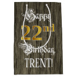 [ Thumbnail: 22nd Birthday: Faux Gold Look & Faux Wood Pattern Gift Bag ]