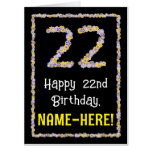 [ Thumbnail: 22nd Birthday: Floral Flowers Number “22” + Name Card ]