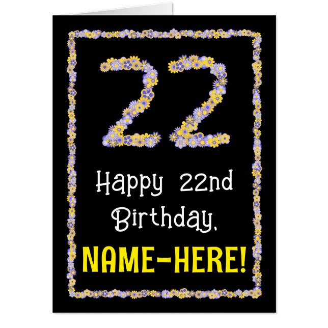22nd Birthday: Floral Flowers Number “22” + Name Card (Front)