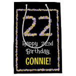 [ Thumbnail: 22nd Birthday: Floral Flowers Number, Custom Name Gift Bag ]