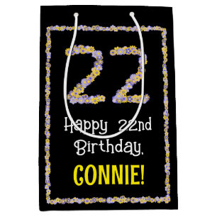 22nd Birthday: Floral Flowers Number, Custom Name Medium Gift Bag