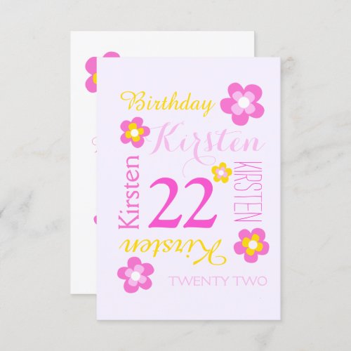 22nd birthday flower graphic yellow pink surprise invitation