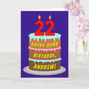 22nd Birthday: Fun Cake and Candles + Custom Name Card