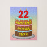 [ Thumbnail: 22nd Birthday: Fun Cake and Candles + Custom Name Jigsaw Puzzle ]