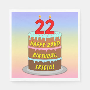 22nd Birthday: Fun Cake and Candles + Custom Name Napkins