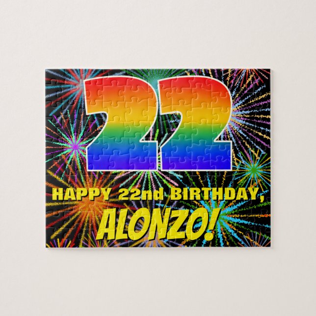 22nd Birthday: Fun, Colorful Celebratory Fireworks Jigsaw Puzzle (Horizontal)