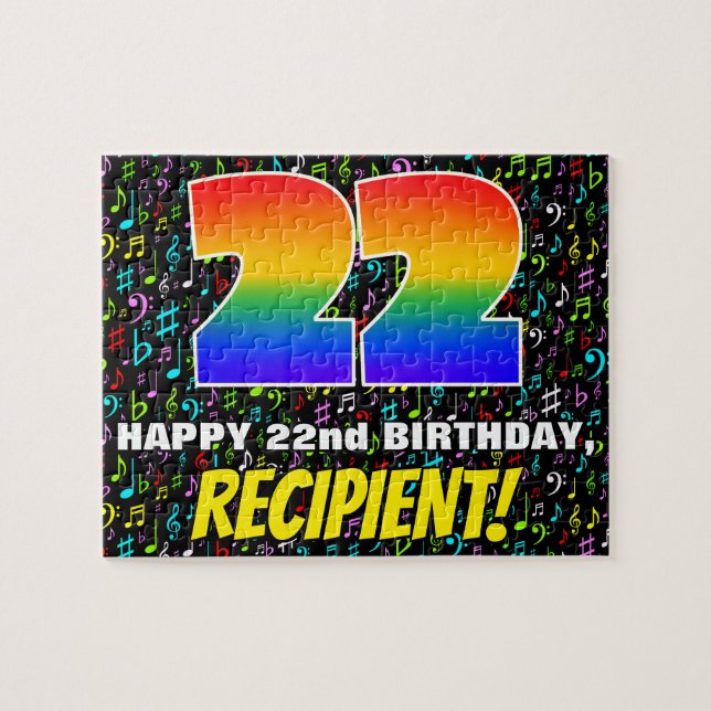 22nd Birthday — Fun, Colorful Music Symbols & “22” Jigsaw Puzzle (Horizontal)