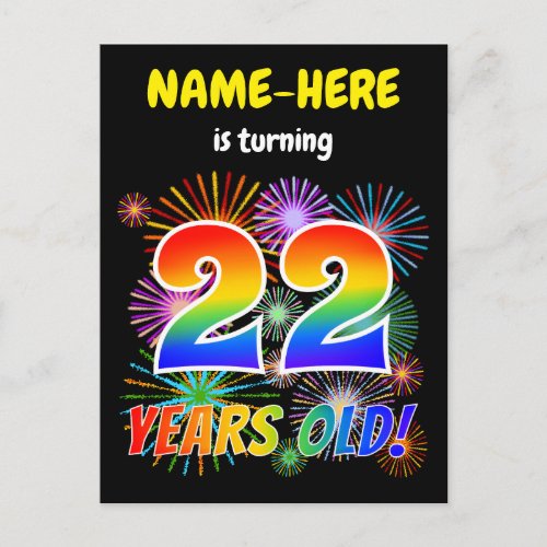 22nd Birthday _ Fun Fireworks Rainbow Look 22 Postcard