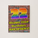 [ Thumbnail: 22nd Birthday: Fun Graffiti-Inspired Rainbow 22 Jigsaw Puzzle ]