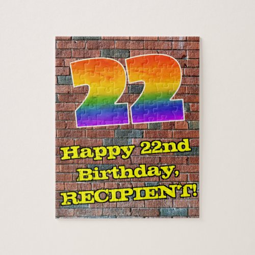 22nd Birthday Fun Graffiti_Inspired Rainbow 22 Jigsaw Puzzle
